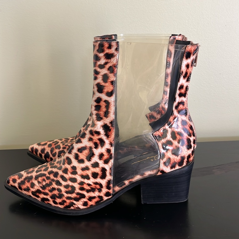 Olivia Jaymes Animal Print Vinyl Pointy Toe Boots